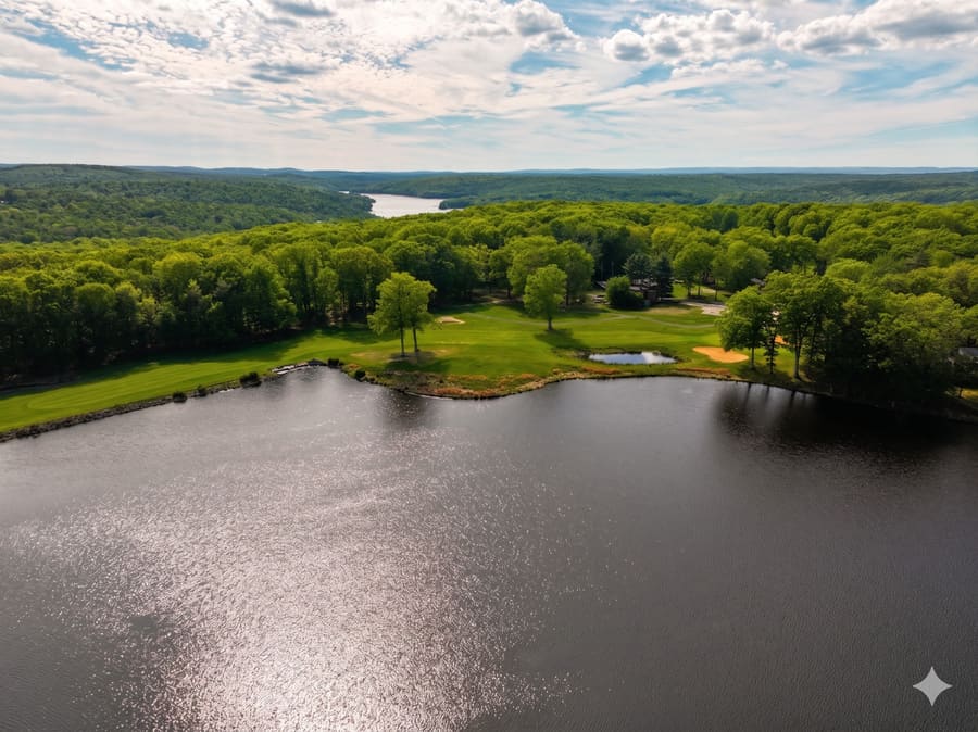 Hole 18 finishing green on Lake Tanglwood at Paupack Hills